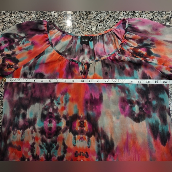 Saks Fifth Avenue Black Label Semi Sheer Multi Coloured Blouse Size Small - Picture 7 of 10